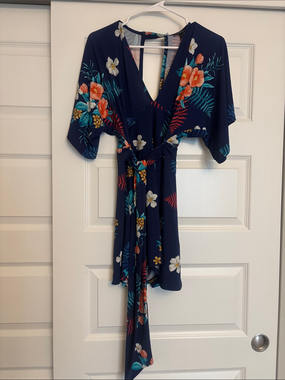 Express Navy Floral Romper with Tie Waist